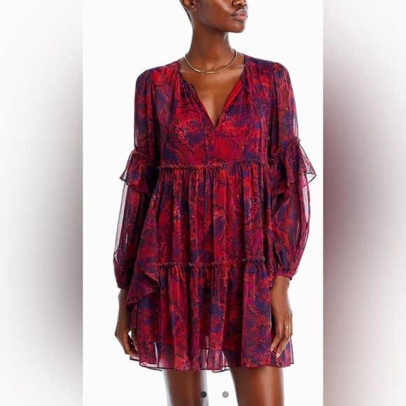 CINQ A SEPT LIVIE CHIFFON RUFFLED MINI DRESS - Picture 1 of 9